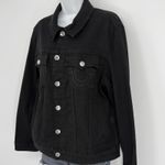 True Religion  Black Denim Trucker Jacket Horseshoe Logo Button Front Womens M Photo 1