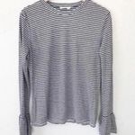 frame denim linen striped bell sleeve shirt top Photo 5