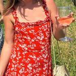 Lulus Garden Date Red Orange Floral Print Ruffle Midi Dress Photo 2