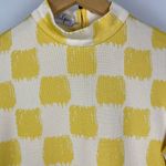 Vintage 60s 70s Amelia Gray Yellow Cream Checkered Long Sleeve Mock Neck Dress Size 8 Photo 2