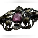 Antique Victorian Paste Brooch Gothic Revival Dark Patina Metal Pink Photo 3