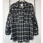 ZARA Womens Oversized Jacket Blazer Black White Plaid Tweed Snap Fringe Size M Photo 0