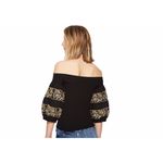 Free People  Medium Rock With It Off The Shoulder Top Black Embroidered BOHO Photo 3