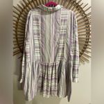 easel  Long Sleeve Linen Blend Purple White Button Up Tunic Dress Boho Beach Photo 11
