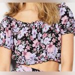 Rewind  juniors sz large short puff sleeve top Floral Black Crop Top square neck Photo 10