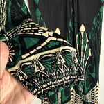 Hale Bob  Black Jewel Green Long Sleeve Dress 100% Silk Rhinestone Boho Artsy Photo 2
