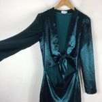 Lovers + Friends  Kendall Green Satin Jumpsuit Medium Tie Front Long Sleeve Photo 10