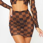 Pretty Little Thing NWT Brown Checkered Mesh Mini Beach Skirt Photo 0