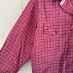 American Eagle  Cropped Pink Cozy Plaid Flannel Button Down Photo 2