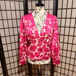 J.Crew satin-backed crepe V-neck long-sleeve fuchsia floral print buttons blouse Photo 3