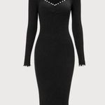 Rihoas Black Pearl Trim Bodycon Knit Midi Dress, Size M, NWT Size M Photo 5