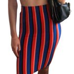 Bershka Women’s Size M Red Blue Black Striped Knit Pencil Straight Skirt Photo 0