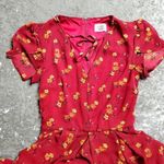 Unique Vintage Red Floral Midi Dress Photo 2