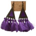 Boho Festival Copper Sphere Metalwork Agate Beads Purple Tassel Dangle Earrings Photo 0