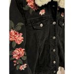 PacSun Black Denim Sherpa-Lined Jacket w/ Floral Embroidery Women's XS Photo 1