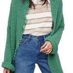 Free People I'll Be Around Silk Blend Boho Chic Cardigan in Green Size Small Photo 0