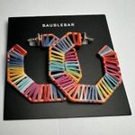 BaubleBar  Reinette Raffia Rainbow Hexagonal Hoop Earrings Multi Color NWT Photo 0