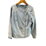 DG2 by Diane Gilman Collarless Stretch Denim Moto Jacket Collarless Size M Blue Size M Photo 5