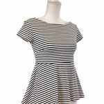 ZARA 💲 KNIT Black White Stripe Peplum Top Blouse S Photo 1