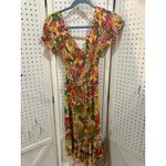 Luna Llena Smocked Floral Maxi Dress Off Shoulder Ruffle V Neck Bohemian M Yellow Size M Photo 7