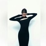 ZARA Cut Out High Neck Long Sleeve Bodycon Maxi Dress in Black Size Small Photo 1