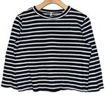 Free People  Women’s Size M Black White Striped Ribbed High Neck Crop Top Shirt Photo 1