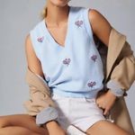 Anthropologie T.La Light Blue Embroidered Sleeveless V-neck Sweatshirt Top Large Photo 2