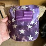 NWT American Flag Criss Cross Ponytail Hat Tie Dye Purple Star Print Photo 1