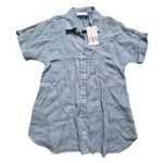 ZARA Blue 100% Linen Relaxed Shirt V-neck Short Sleeve Women Size 8 NWT Top Photo 0