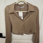 ZARA Brown Silk Button Down Top NWT Photo 0