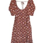 Knox Rose  Womens XXL Midi Tiered Boho Scoop Neck Short Puff Sleeves Tie Rust Photo 1