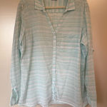 Columbia Teal and White Striped Shirt Photo 0