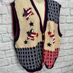 Jantzen Vintage  Embroidered Sweater Vest Size XL America USA Flag Red Blue Photo 1