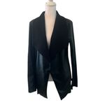 SheIn sz6 NWOT black edgy faux leather raw hem open front shawl collared jacket Photo 0