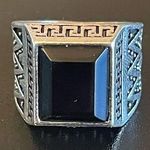 Vintage black resin S925 antique silver ring size 8 Photo 0