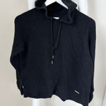 Michael Kors MICHAEL Black Ribbed Hoodie Sweater w Gold Accents Size Large Photo 0