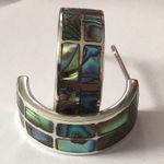 Sterling Silver Vintage Abalone Inlay Demi Hoop Earrings Photo 6