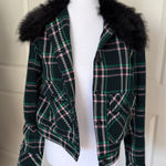 Maeve  Plaid Faux Fur Collar Wicked Jacket - Green, Pink and Black Photo 0