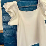 Strut & Bolt White Square Neck Top Ruffle Sleeve Knit Blouse Modern Sleeveless Photo 0