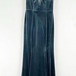WATTERS Evelyn Steel Blue Stretch Velvet Off Shoulders V Photo 0