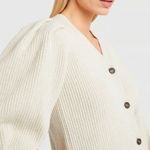 G. Label by GOOP Foster Ribbed Puff Sleeve Cardigan Sweater Ivory Merino Wool Photo 2