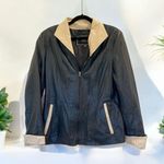 Made in Italy Medium Leather Zip Up Jacket REmoveable Hood Black Photo 0