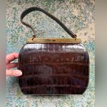 Vintage 50/60s Bellestone brown alligator leather clasp frame purse Photo 7