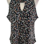 The General Good New  Floral Print Mesh Keyhole Halter Tank Top Black Multi XL Photo 0