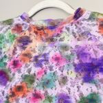 Pilcro  Anthropologie Sheer Floral Mesh Lace Cap Sleeve Top Multicolor M Photo 5