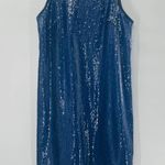 Carmen Marc Valvo  Denim Blue Sequin Sleeveless Shift Dress Size 6 Small Photo 12