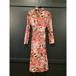 MISA Los Angeles MISA sung long sleeve midi dress Cotton Blend V Neck Cut Out Floral Pink new XS Photo 2