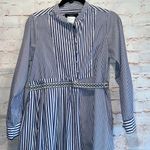Max Mara weekend Dress striped cotton 4 stand up collar blue white belted pockets Photo 6