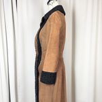 American Vintage Vintage Pennylane Suede Boucle Trim Double Breasted Long Coat Brown and Black Photo 13