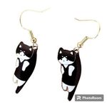 Cat Earrings New Black White Kitty Lover Dangle Hooks Christmas Birthday… Photo 0